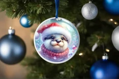 Winter Scene Otter Portrait Round Ornament Sublimation PNG Product Image 1
