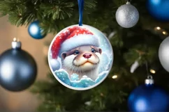 Winter Scene Otter Portrait Round Ornament Sublimation PNG Product Image 4