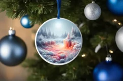 Detailed Winter Scene Digital Painting Round Ornament Product Image 4