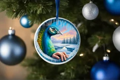 Peacock in Icy Wall Round Ornament Sublimation PNG Product Image 4