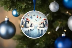 Winter Scene with Penguins Round Ornament Sublimation PNG Product Image 4