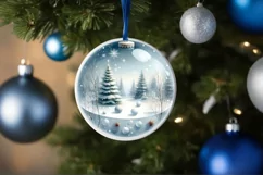 3D Winter Scene Watercolor Ornament Sublimation PNG Product Image 4