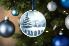 3D Winter Scene Watercolor Ornament Sublimation PNG Product Image 4