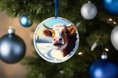 Snow Made Wall Cow Round Ornament Sublimation PNG Product Image 1