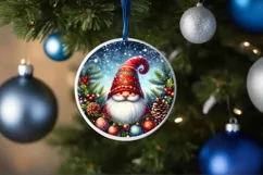 Colorful Watercolor Christmas Gnome Round Sticker Ornament Product Image 4