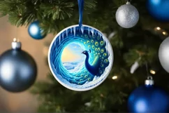 Peacock in Icy Wall Round Ornament Sublimation PNG Product Image 1