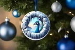 Icy Wall Peacock Round Ornament Sublimation PNG Product Image 1