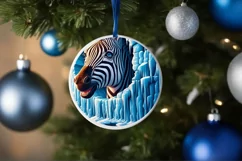 Zebra in Melting Ice Wall Round Ornament Sublimation PNG Product Image 4