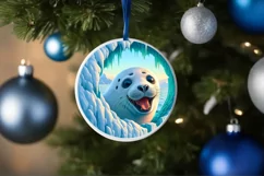 Seal in Melting Ice Wall Round Ornament Sublimation PNG Product Image 4