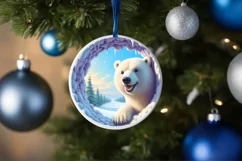Icy Wall Polar Bear Winter Round Sticker Ornament Product Image 4