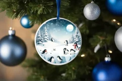 Watercolor Christmas Penguins 3D Round Sticker Product Image 4