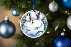 Watercolor Christmas Penguins 3D Round Sticker Product Image 4