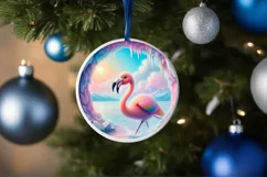 Icy Wall Flamingo Winter Round Sticker Ornament Product Image 1