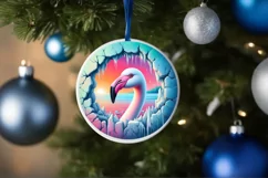 Icy Wall Flamingo Winter Round Sticker Ornament Product Image 4