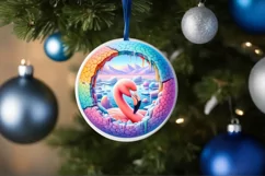 Icy Wall Flamingo Winter Round Sticker Ornament Product Image 4