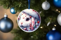Watercolor Christmas Bunny Santa Hat Round Sticker Product Image 4