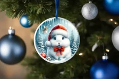 Watercolor Christmas Bunny Santa Hat Round Sticker Product Image 4
