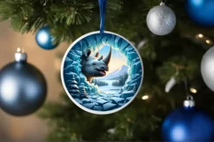 Icy Wall Rhino Winter Round Sticker Ornament Product Image 4