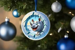Icy Wall Rhino Winter Round Sticker Ornament Product Image 1