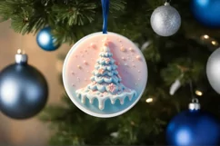 Pastel Tree Christmas Ornament Sublimation PNG Product Image 4