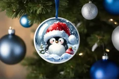 Christmas Penguin Portrait Santa Hat Sublimation PNG Product Image 4
