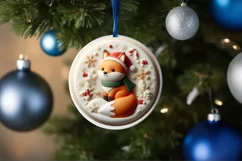 Festive Fox Christmas Ornament Sublimation PNG Product Image 1