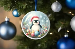 Penguin Round Ornament Sublimation PNG Product Image 4