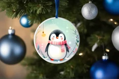 Pastel Penguin Christmas Ornament Sublimation PNG Product Image 4
