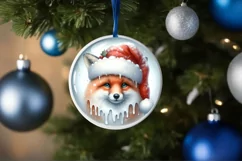 Winter Fox Christmas Ornament Sublimation PNG Product Image 1