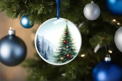Christmas Tree Round Ornament Sublimation PNG Product Image 4