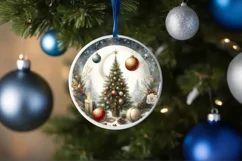 Christmas Tree Round Ornament Sublimation PNG Product Image 4