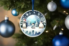 Festive Penguins Christmas Ornament Sublimation PNG Product Image 1