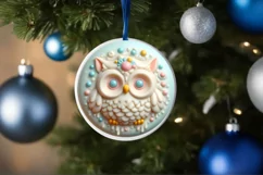 Owl Round Ornament Sublimation PNG Product Image 4