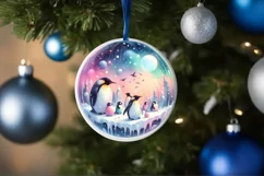 Penguins Round Ornament Sublimation PNG Product Image 1