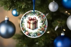 Gift Round Christmas Ornament Sublimation PNG Product Image 4