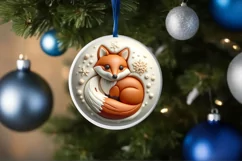 Round Christmas Fox Ornament Sublimation PNG Product Image 1