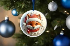 Round Christmas Fox Ornament Sublimation PNG Product Image 4