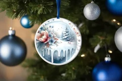 Winter Scene with Flowers Round Christmas Ornament Product Image 4