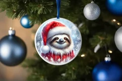 Winter Sloth Portrait Round Ornament Sublimation PNG Product Image 4