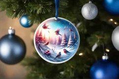 Winter Scene with Birds Round Christmas Ornament Sublimation Product Image 4