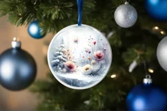 Winter Scene with Flowers Watercolor Image PNG Product Image 1