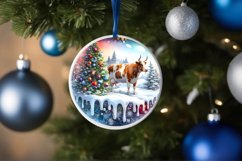 Santa and Deer Round Winter Scene Ornament Product Image 1