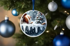 Santa and Deer Round Winter Scene Ornament Product Image 1