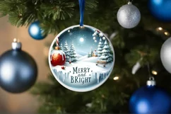 Santa and Merry and Bright Round Winter Scene Ornament Product Image 1
