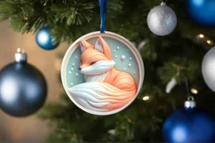 Winter Fox Round Ornament Sublimation PNG Product Image 4