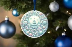 Detailed Christmas Candy Round Ornament Sublimation PNG Product Image 4