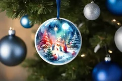 Nativity Scene Round Ornament Sublimation PNG Product Image 1