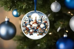 Winter Gnomes Watercolor Round Ornament Sublimation PNG Product Image 1