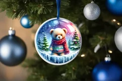 Winter Teddy Bear Round Ornament Sublimation PNG Product Image 4
