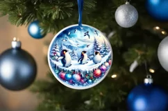 Winter Scene Penguins Round Ornament Sublimation PNG Product Image 4